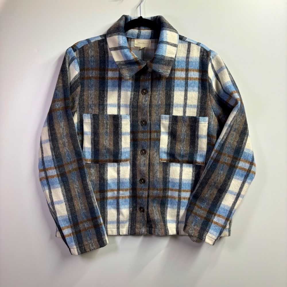 Melloday Plaid Shacket - Blue/white/tan - Size Large